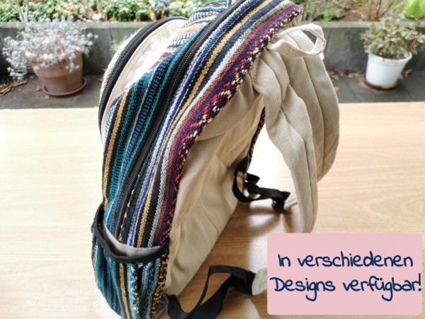 Hanf-Rucksack | Nepal-Style, 100% natürlich, handgewebte Hippie Tasche | Design wählbar