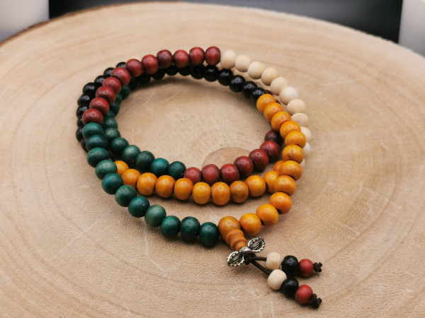 Holz Mala-Kette mit Anhänger "Dorje" | 108+1 Perlen, mehrfarbig