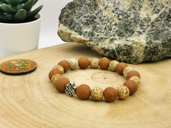 Mala-Armband aus Bodhi-Samen, Rattan "Lotus" und Unendlicher Knoten