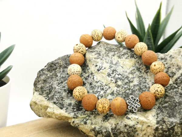 Mala-Armband aus Bodhi-Samen, Rattan "Lotus" und Unendlicher Knoten