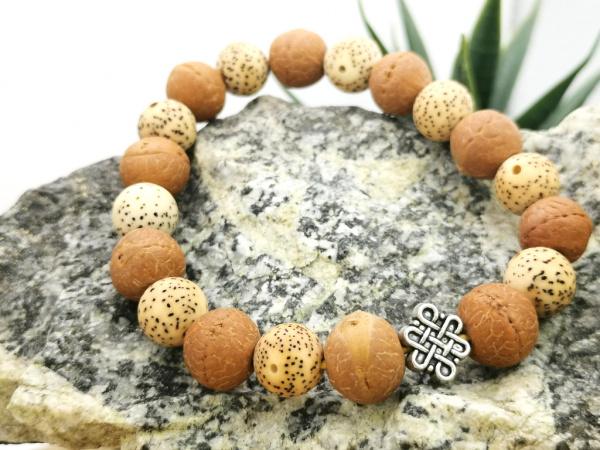 Mala-Armband aus Bodhi-Samen, Rattan "Lotus" und Unendlicher Knoten