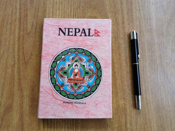Notizbuch aus Lokta (klein, 12x16cm, ~45 S.) - Nepal + Buddha Mandala | rosarot