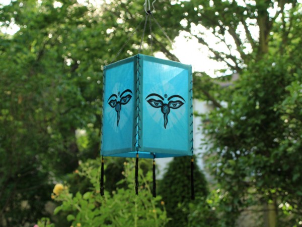 Lampenschirm aus Baumwollfaser; Motiv: Buddha-Augen, hellblau