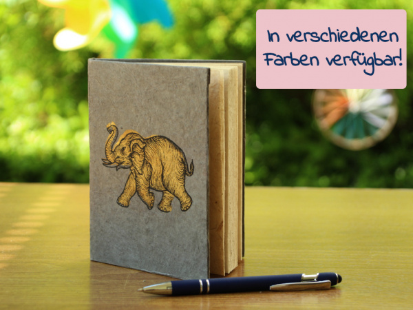 Kleines Lokta-Notizbuch | Motiv: Elefant | ca. 12x15cm, ~40 Seiten, Farbe auswählbar