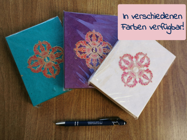 Lokta-Notizbuch | Motiv: Dorje / Vajra | ca. 12x15cm, ~40 Seiten, Farbe auswählbar