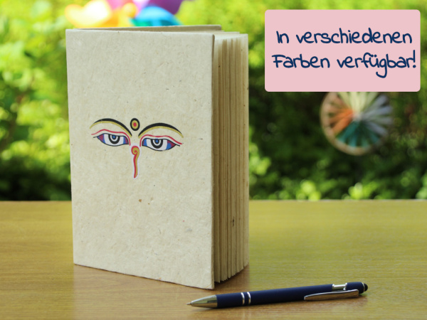 Großes Lokta-Notizbuch | Motiv: Buddha-Augen | ca. 15x20cm, ~40 Seiten, Farbe auswählbar
