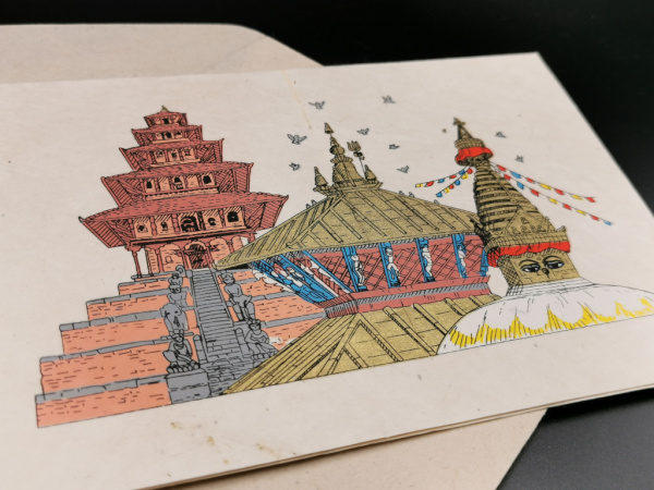 Grußkarte "Kathmandus Tempel" | Lokta, 11x15cm, aufklappbar, mit Umschlag