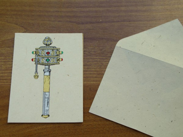 Grußkarte "Gebetsmühle" (Lokta, 11x15cm, aufklappbar, mit Umschlag)
