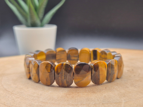 Tigerauge Armband mit abgerundeten Rechteckperlen | Handgemacht | Elastisch