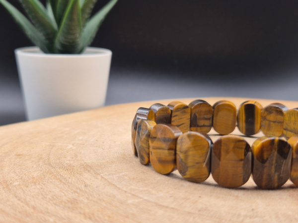 Tigerauge Armband mit abgerundeten Rechteckperlen | Handgemacht | Elastisch