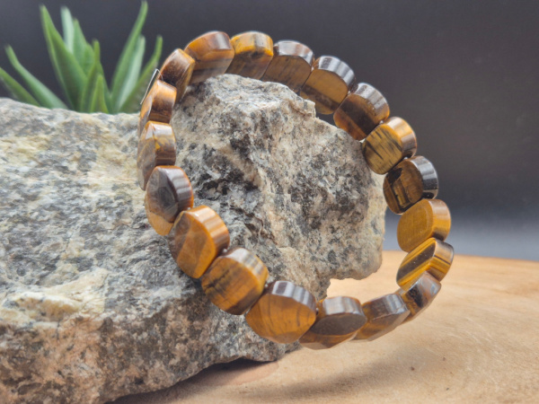 Tigerauge Armband mit abgerundeten Rechteckperlen | Handgemacht | Elastisch