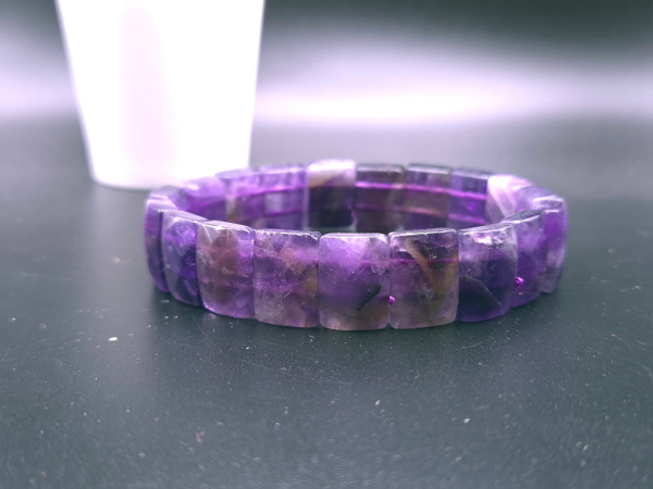 Amethyst Armband Damen & Herren – Rechteckige Edelsteinperlen, Handgemacht, Elastisch, Heilstein Schmuck