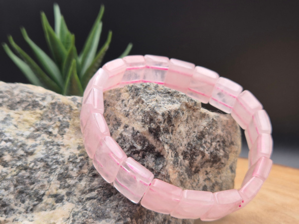 Rosenquarz Armband Damen & Herren – Rechteckige Edelsteinperlen, Handgemacht, Elastisch, Heilstein Schmuck
