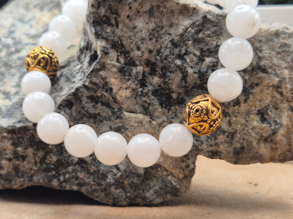 Armband aus Crackled Quartz (Bergkristall) & Schmuckperlen aus Kupfer