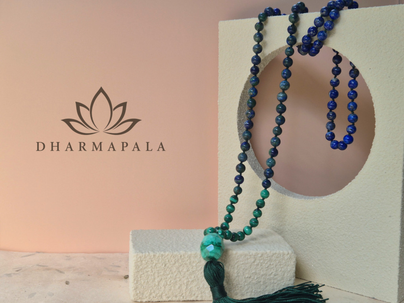 CHHAYA · Mala aus Lapis, Chrysokoll und Malachit