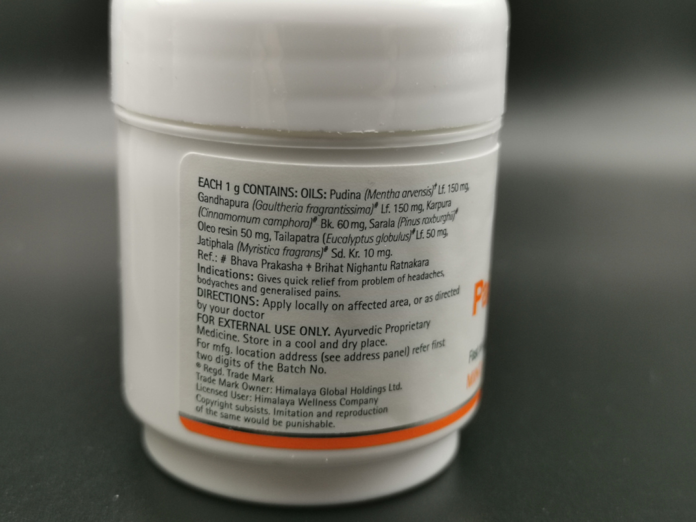 Himalaya Pain Balm – ayurvedischer Kräuterbalsam mit Minz-, Wintergrün-, Kampfer-, Eukalyptus- und Kiefernöl, 45 g.