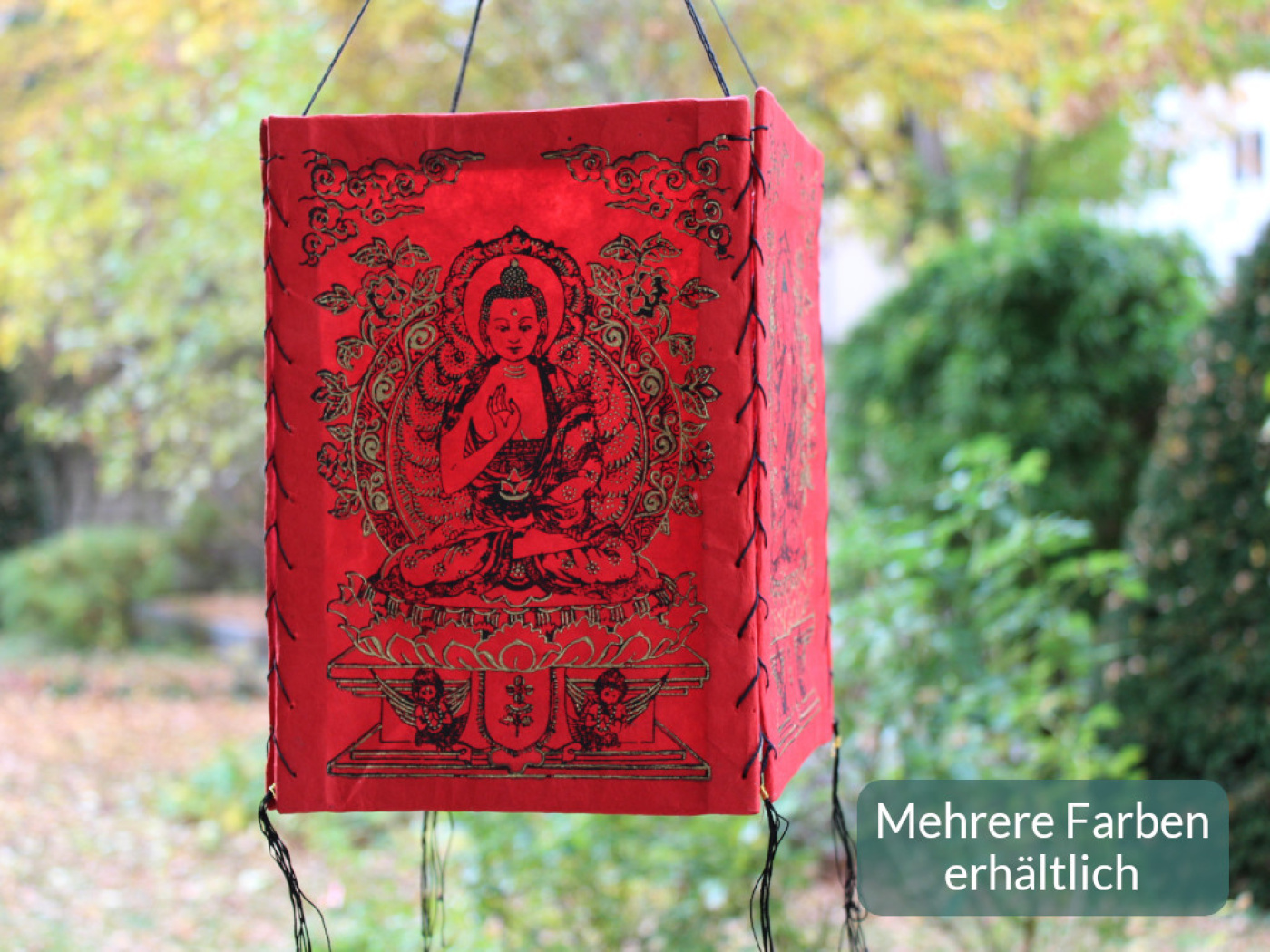 Handgefertigter Lokta Lampenschirm mit verziertem Buddha-Motiv aus Nepal