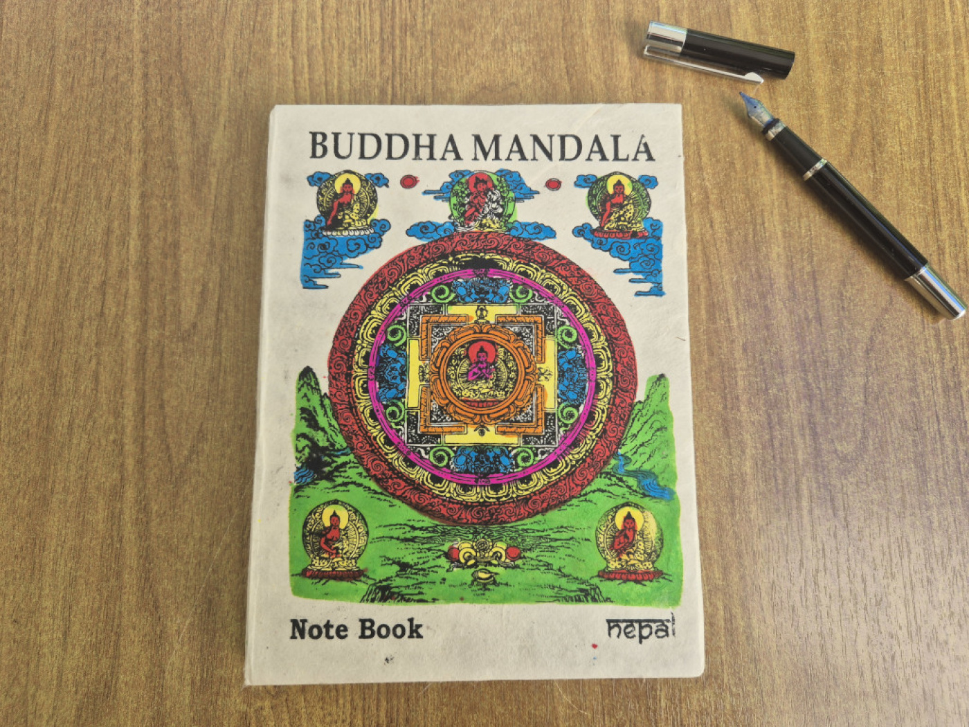 Handgefertigtes Lokta-Notizbuch mit Buddha-Mandala aus Nepal