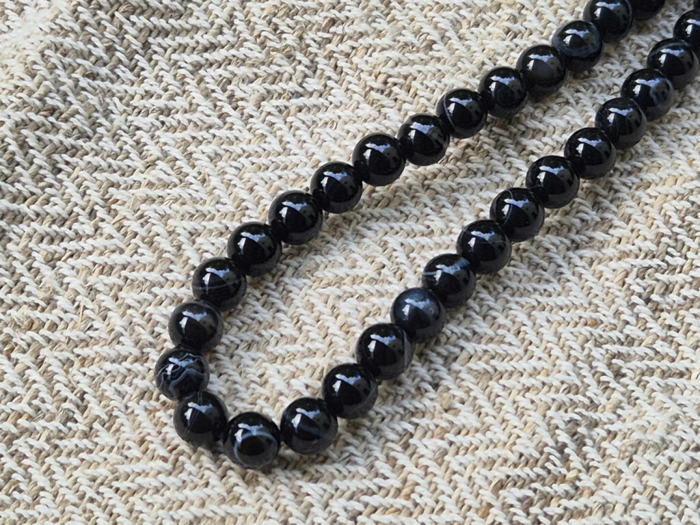 Schwarze Achat Mala-Gebetskette | 108+1 Perlen | ca. 8 mm