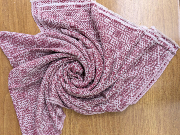 Stola 70x200cm mit Strickmuster | 100% Kaschmir, Weinrot-Weiß | Handgemacht, WSDO - EINZELSTÜCK