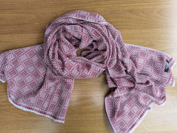 Stola 70x200cm mit Strickmuster | 100% Kaschmir, Weinrot-Weiß | Handgemacht, WSDO - EINZELSTÜCK