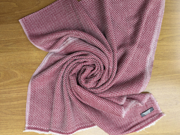 Kashmir Schal 70x200cm | Jacquard-Muster in Bordeauxrot | Pashmina Stola, Handgefertigt, WSDO - EINZELSTÜCK