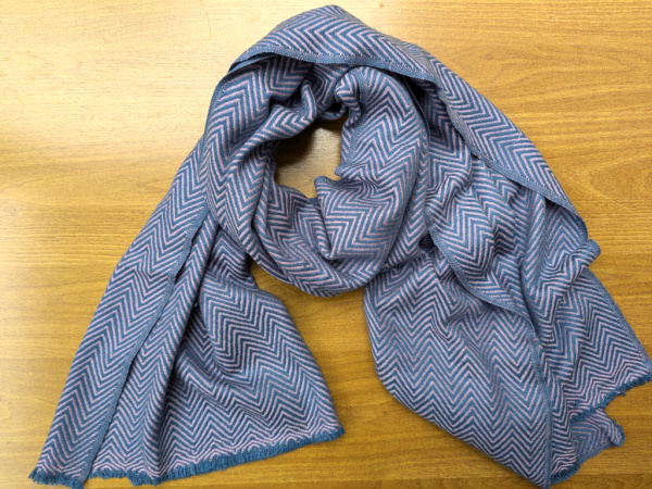 70x200cm Stola | 100% Kaschmir Pashmina, blau-rosa |  Handgefertigt, WSDO - EINZELSTÜCK