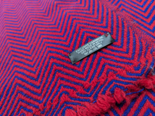 100% Kaschmir Pashmina 70x200cm | Rot + Dunkelblau | Stola, Handmade, WSDO - EINZELSTÜCK