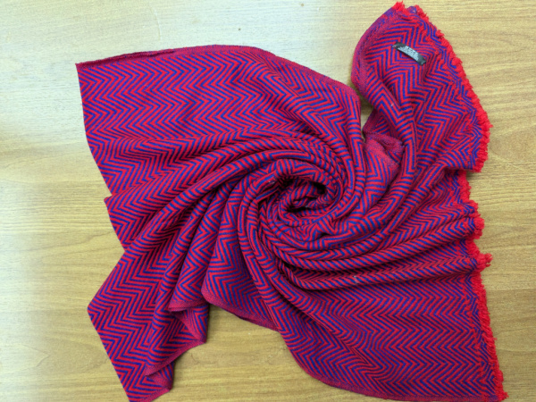 100% Kaschmir Pashmina 70x200cm | Rot + Dunkelblau | Stola, Handmade, WSDO - EINZELSTÜCK
