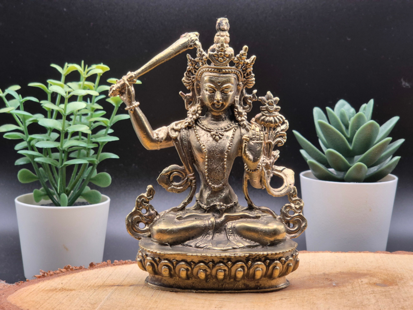 Manjushri Figur aus Messing in goldener Optik | 11cm; ca.370g