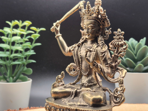 Manjushri Figur aus Messing in goldener Optik | 11cm; ca.370g
